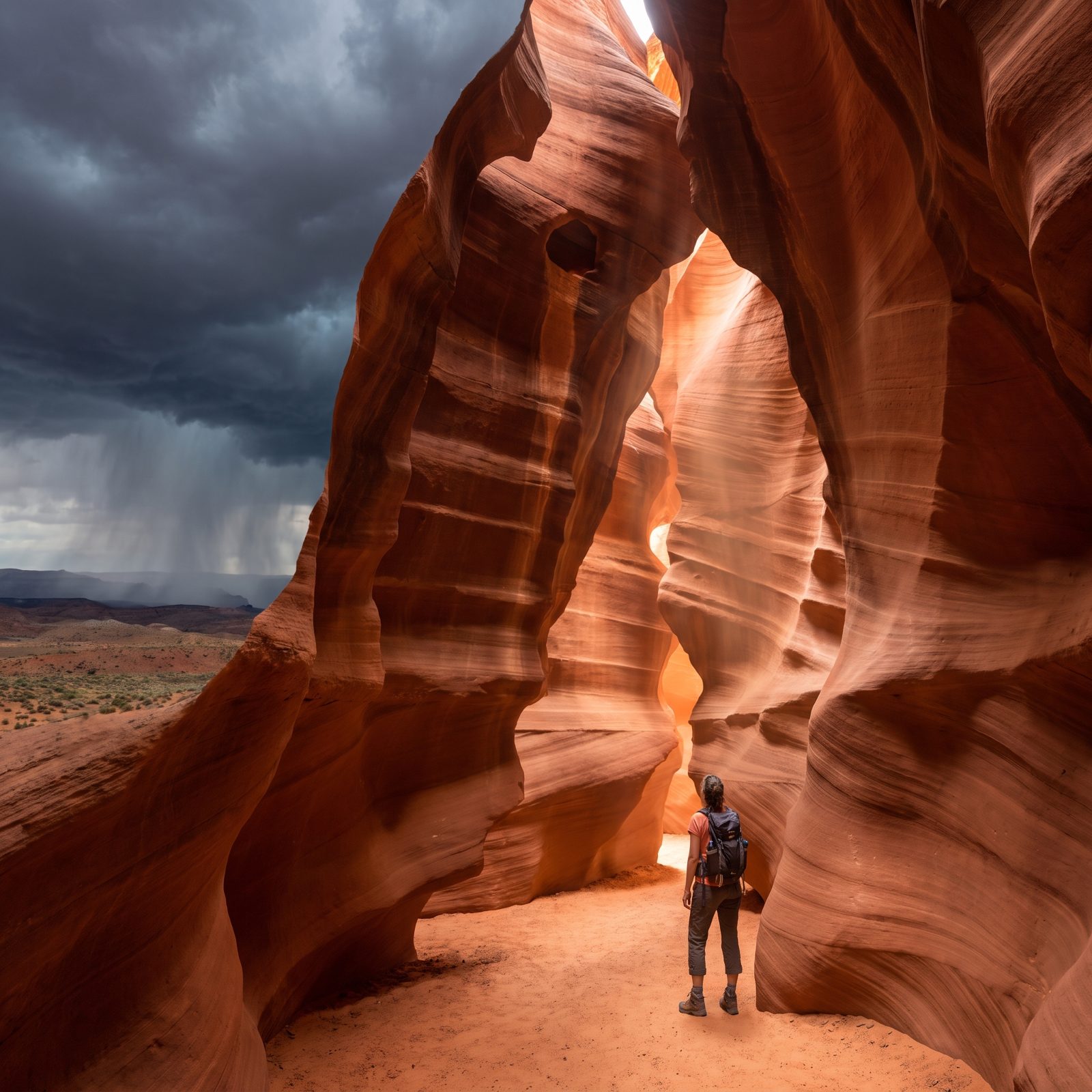 Visitors Are Entering a Slot Canyon With Rain Nearby