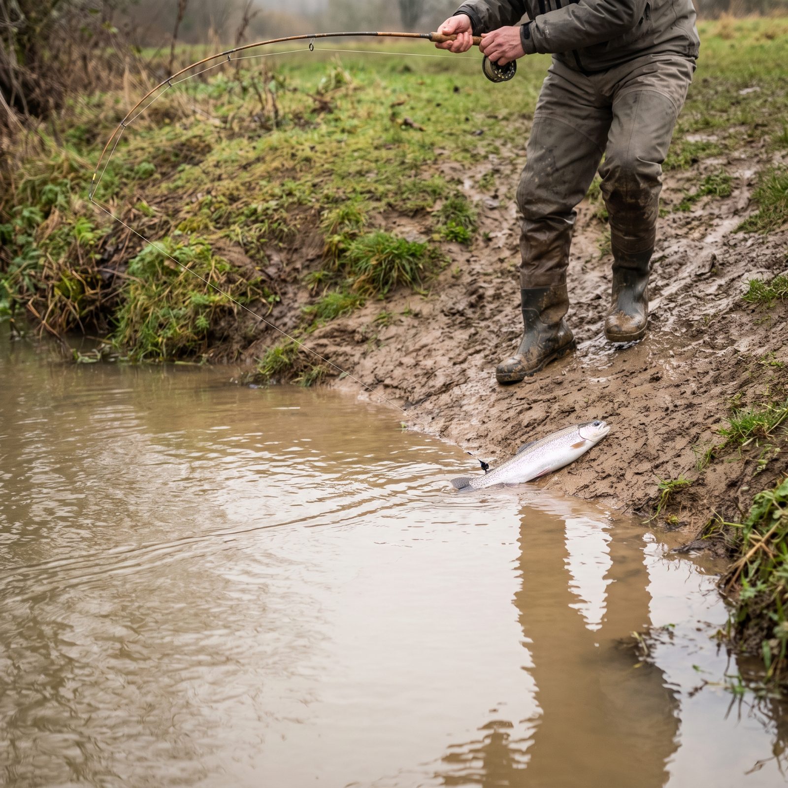 Walk Backward to Slide a Fish onto a Gentle Bank