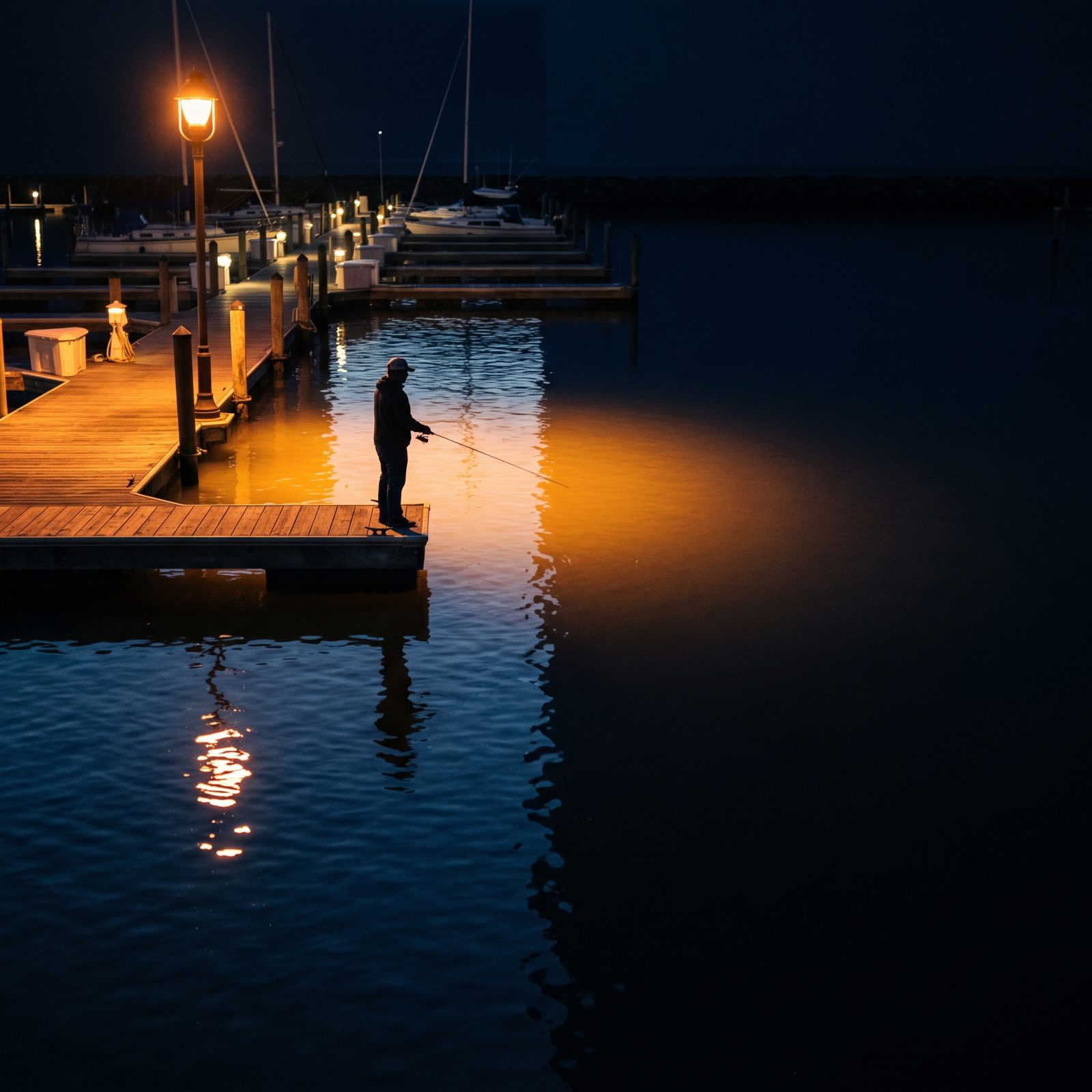 Work the Dark Boundary Outside Marina Lights Rather Than the Bright Center