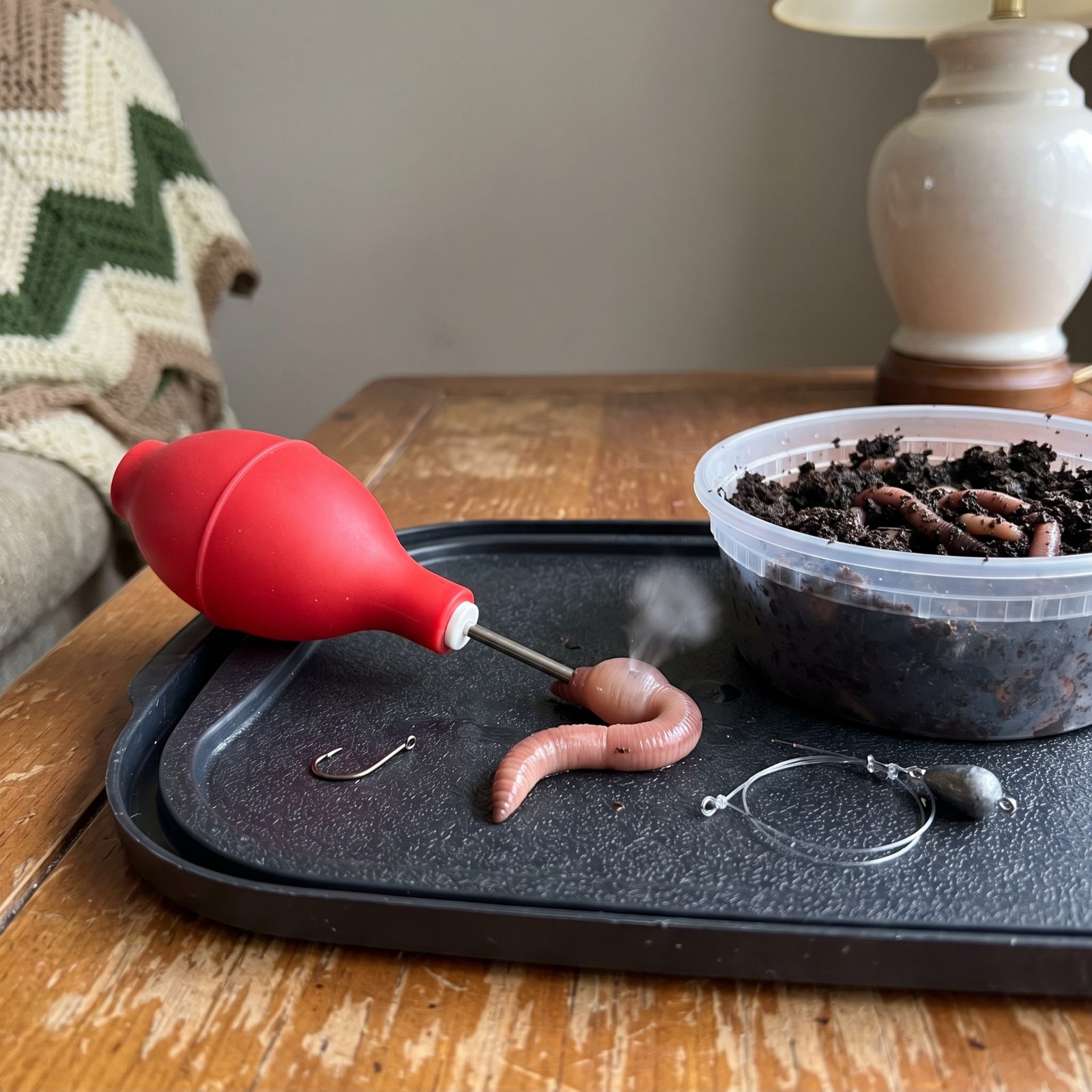 A Worm Blower for Floating Nightcrawlers Off Bottom