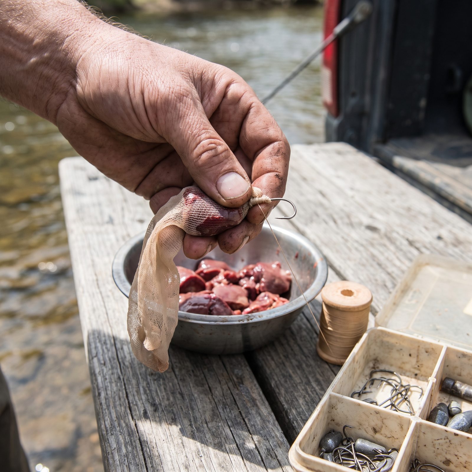 Wrap Chicken Liver in Stocking Mesh to Keep It on the Hook